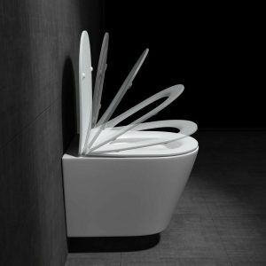 Rimless Wall Hung Round Toilet with Thin Soft Close Seat