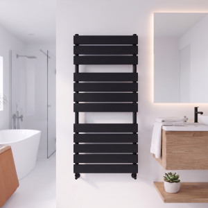 1050 x 500 Designer Vertical Flat Single Panel Black Towel Warmer Radiator