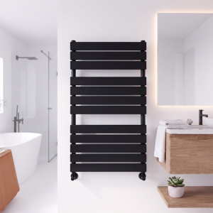 1050 x 600 Designer Vertical Flat Single Panel Black Towel Warmer Radiator