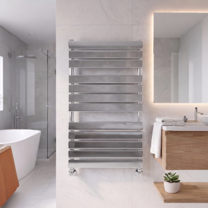 1050 x 600 Designer Vertical Flat Single Panel Chome Towel Warmer Radiator