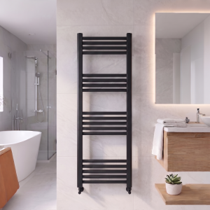 1200×400 Black Stratight Towel Radiator Round Bar