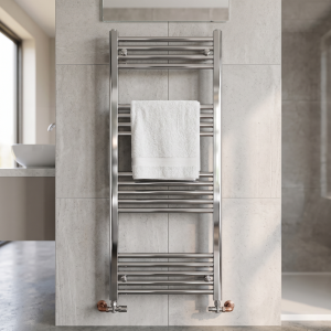 1200×500 Chrome Stratight Towel Radiator Round Bar