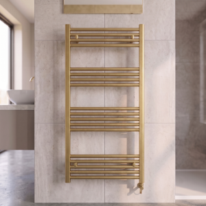 1200×600 Gold Stratight Towel Radiator Round Bar