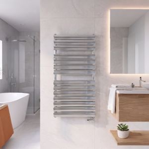 1200 x 600 Designer Vertical Flat Single Panel Chome Towel Warmer Radiator