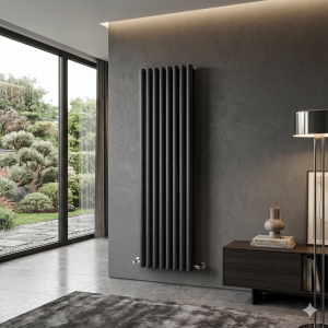 1600 x 480 Designer Vertical Oval Double Panel Black Radiator