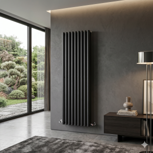 1600 x 540 Designer Vertical Oval Double Panel Black Radiator