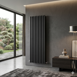 1600 x 600 Designer Vertical Oval Double Panel Black Radiator