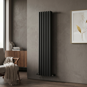 1800 x 420 Designer Vertical Oval Double Panel Black Radiator