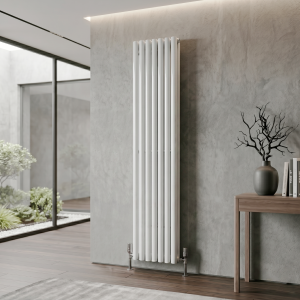 1600 x 420 Designer Vertical Oval Double Panel Gloss White Radiator