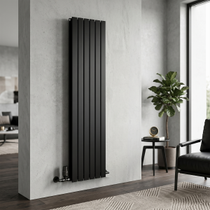 1600 x 456 Designer Vertical Flat Double Panel Black Radiator
