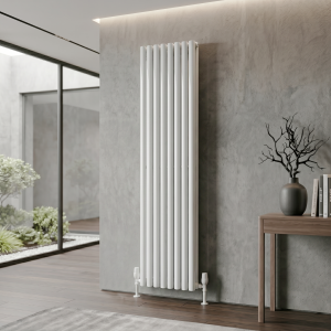 1600 x 480 Designer Vertical Oval Double Panel Gloss White Radiator