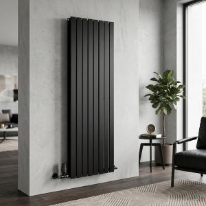 1600 x 608 Designer Vertical Flat Double Panel Black Radiator