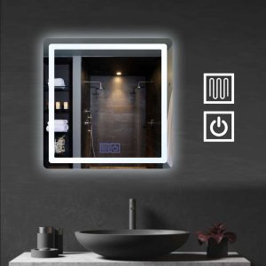 Designer LED Bathroom Mirror with Touch Control Sensor, Anti Fog Demister Pad 600 x 600 mm