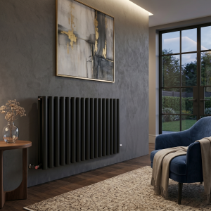 600 x 1020 Designer Horizontal Oval Double Panel Black Radiator