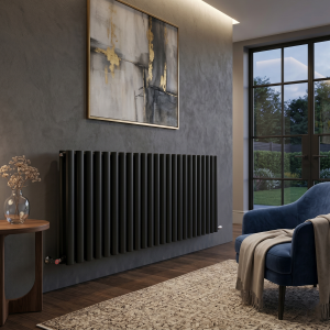 600 x 1440 Designer Horizontal Oval Double Panel Black Radiator