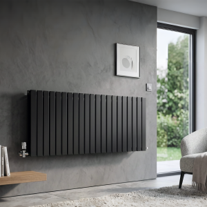 600 x 1596 Designer Horizontal Flat Double Panel Black Radiator 8561 BTU