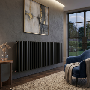 600 x 1620 Designer Horizontal Oval Double Panel Black Radiator