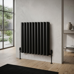 600 x 600 Designer Horizontal Oval Double Panel Black Radiator