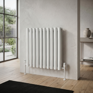 600 x 600 Designer Horizontal Oval Double Panel White Radiator