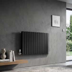 600 x 988 Designer Horizontal Flat Double Panel Black Radiator 6086 BTU