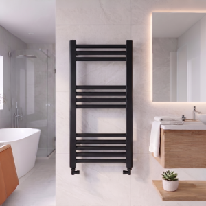 800×400 Black Stratight Towel Radiator Round Bar