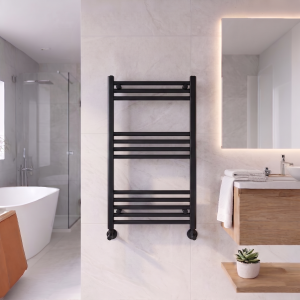 800×600 Black Stratight Towel Radiator Round Bar