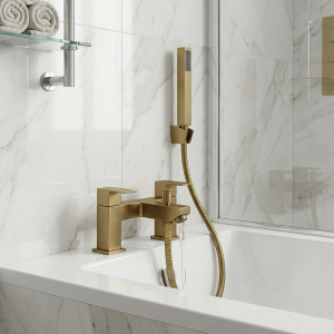 Solo Brush Brass Bath Shower Mixer Square Tap and Handset