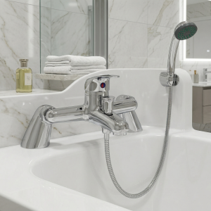 Contract Modern Chrome Bath Shower Mixer Tap with Legs and Handheld Shower