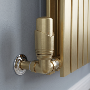 Designer Gold Thermostatic Conner Radiator Valves with Lockshield