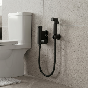 Thermostatic Round Matt Black Plated Brass Bidet Douche Spray, Bidet Shattaf Spray Douche Kit with Easy Fixing Kit
