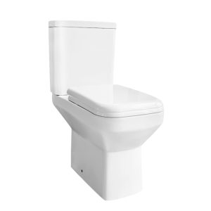 Bemis High Comfort Square Close Coupled Toilet Pan, Cistern with Soft Close Seat P Trap