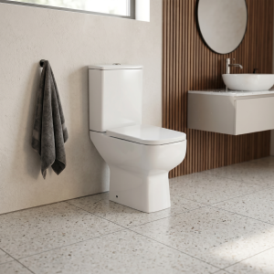 Alive Rimless Square Close to Wall Toilet Pan, Cistern with Soft Close Seat P Trap