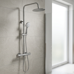 Round Thermostatic Bar Shower Mixer 8″ Chrome Head Shower and Hand Drenches Set