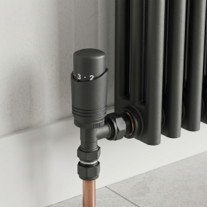 Designer Anthracite Thermostatic Angled Radiator Valves with Lockshield
