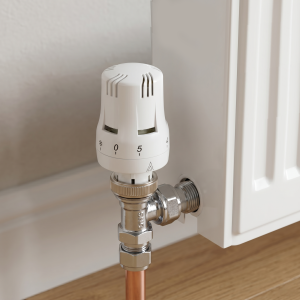 Standard White Thermostatic Angled Radiator Valves with Lockshield